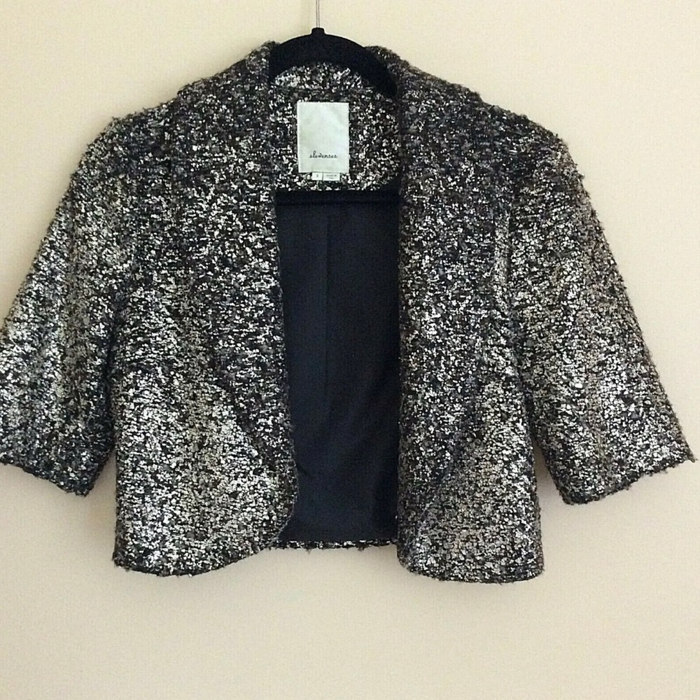 Elevenses by Anthropologie Gold Silver Cropped Jacket Short Sleeve Women’s Sz S